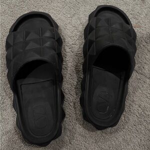 Valentino Black Studded Slide Sandals